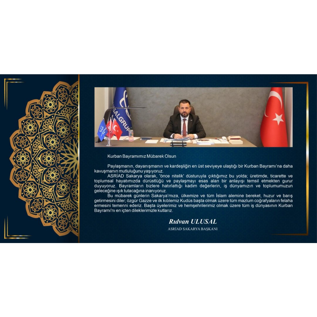 ASRİAD Sakarya olarak, önce nitelik düsturuyla çıktığımız bu yolda; üretimde, ticarette ve toplumsal hayatımızda dürüstlüğü ve paylaşmayı esas alır.